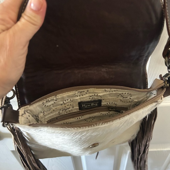 Myra Bag Brown and Cream Crossbody Bag with Adjustable Strap - Picture 2 of 5